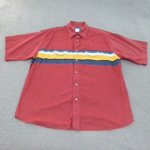 Wrangler Western Shirt Mens XXL Pearl Snap Red Striped Cowboy Short Sleeve
